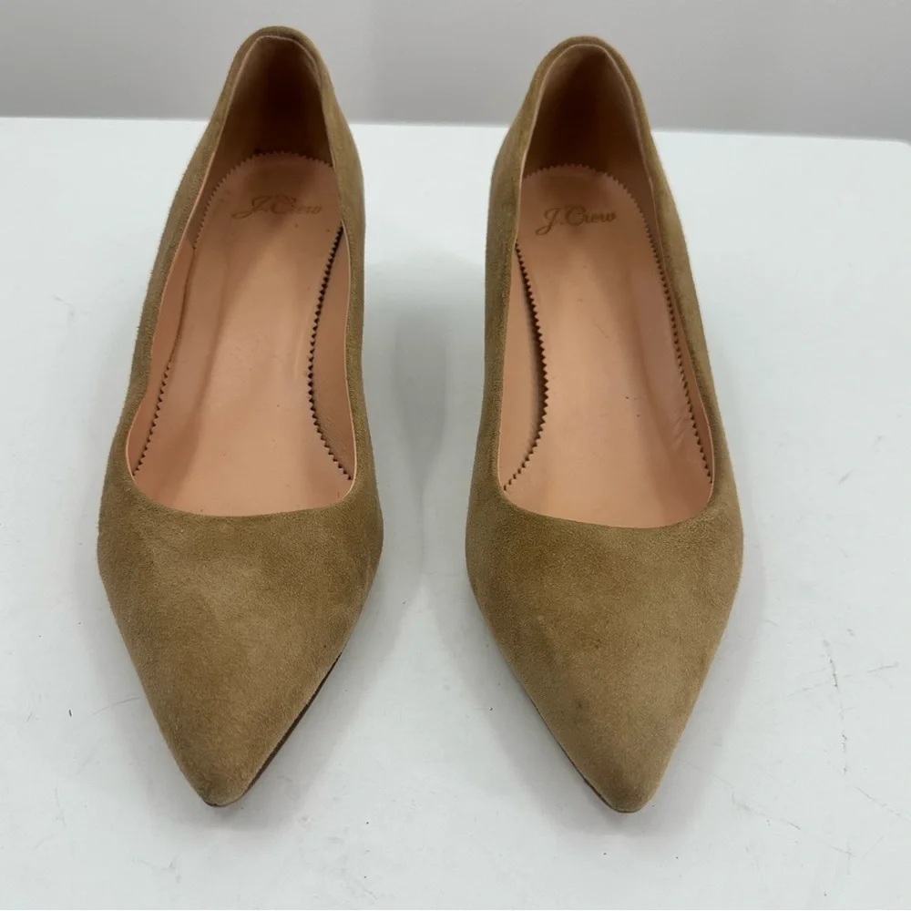 J Crew Mid Heel Pumps Camel Tan Suede Point Toe Womens 7.5